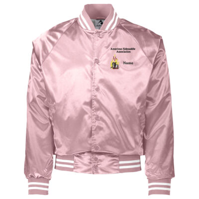 Unisex Striped Trim Satin Baseball Jacket, Pink Thumbnail
