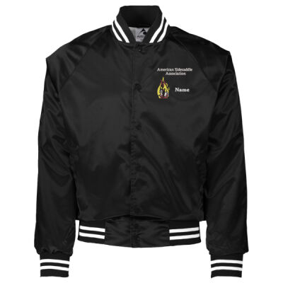Unisex Striped Trim Satin Baseball Jacket, Black Thumbnail